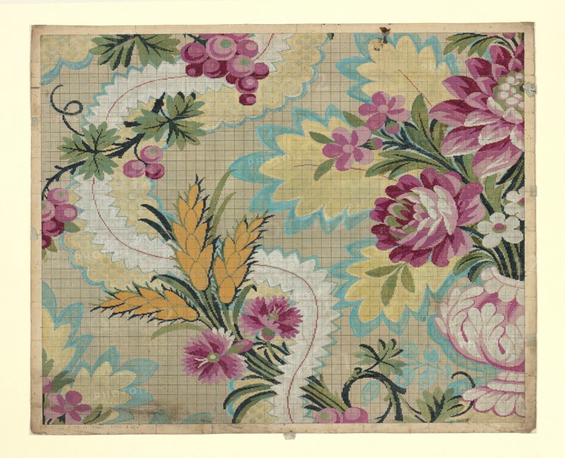 Mise-en-carte (Point-paper), France, 1760/90. Preparatory technical drawing for a patterned silk, instructions for the weaver. Designed by Germain Frères.