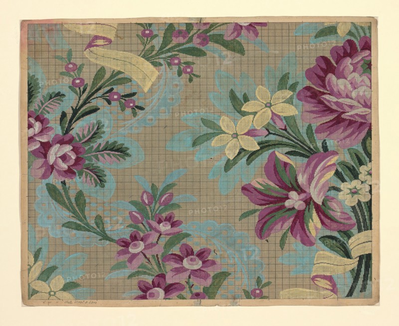 Mise-en-carte (Point-paper), France, 1760/90. Preparatory technical drawing for a patterned silk, instructions for the weaver. Designed by Germain Frères.