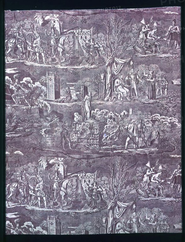 La Vie de Jeanne d'Arc (The Life of Joan of Arc) (Furnishing Fabric), Bolbec, after 1817. Designed by Charles Abraham Chasselat, engraved by Jamet, manufactured by François Kettinger et Fils.