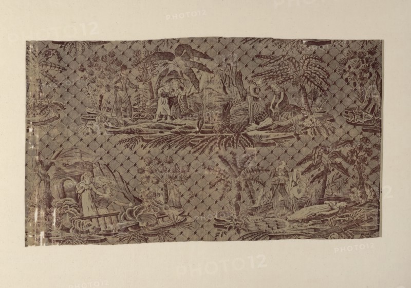 'Paul and Virginie', Furnishing Fabric, France, after 1818. Manufactured by Hartmann et Fils, designed by Cornelis after Jean Michel Moreau the Younger, based on the story by Bernardin de Saint-Pierre.