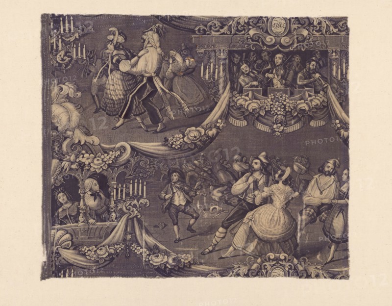 Le Bal (The Costume Ball) (Furnishing Fabric), France, 1827/40. Designed by George Zipelius after Sulpice Guillaume Chevallier.
