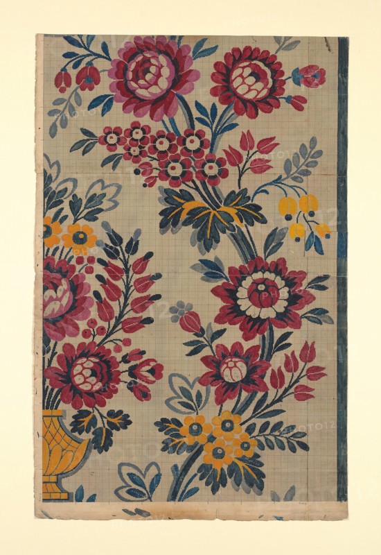 Mise-en-carte (Point-paper), France, After 1780. Preparatory technical drawing for a patterned silk, instructions for the weaver. Designed by Germain Frères.