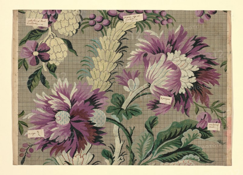 Mise-en-carte (Point-paper), France, 1760/90. Preparatory technical drawing for a patterned silk, instructions for the weaver. Designed by Germain Frères.