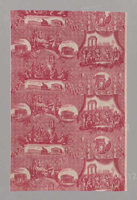 Le Romain (The Roman) (Furnishing Fabric), France, 1811/1821. Designed by Jean Baptiste Huet, engraved by Jules Mallet, after Bartolomeo Pinelli, manufactured by Oberkampf et Widmer.
