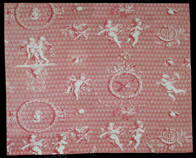 Amorini et Medallions (Cupid and Medallions) (Furnishing Fabric), France, c. 1810. Designed by Jean Baptiste Huet, manufactured by Christophe Philippe Oberkampf.