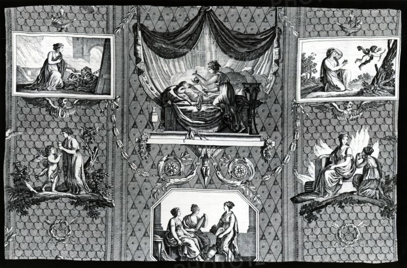 L'Amour et Psyche (Cupid and Psyche) (Furnishing Fabric), France, c. 1810. Designed by Jean Baptiste Huet, manufactured by Christophe Philippe Oberkampf.