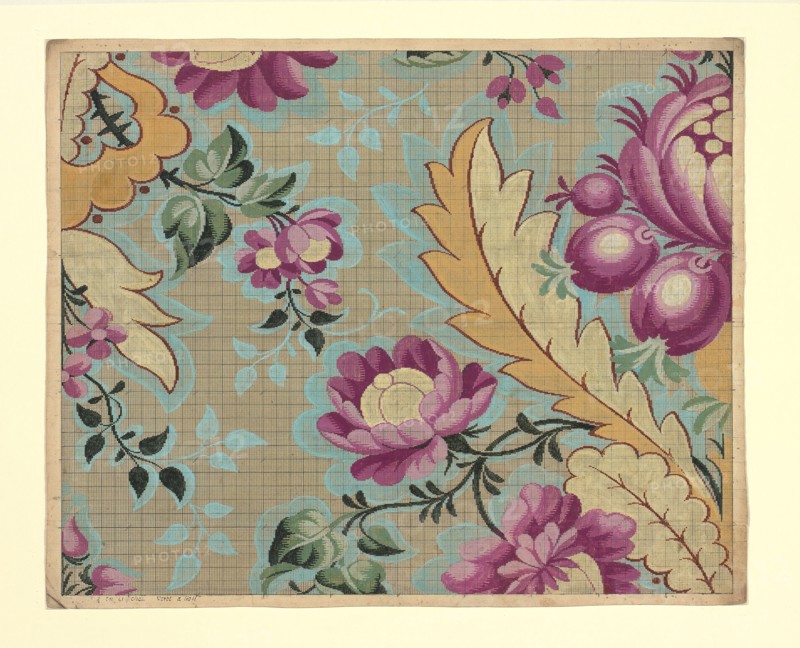 Mise-en-carte (Point-paper), France, 1760/90. Preparatory technical drawing for a patterned silk, instructions for the weaver.