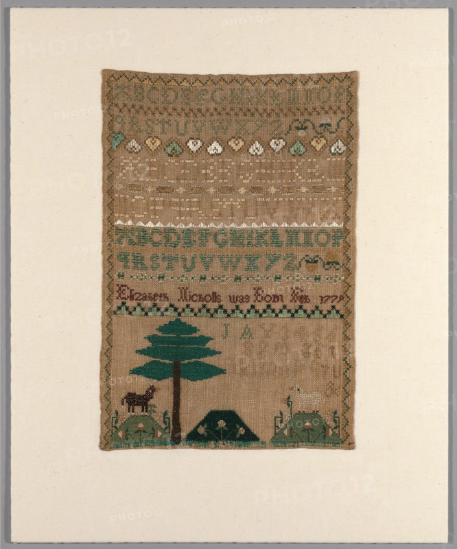 Sampler, United States, c. 1785. The maker was aged about 6 years old.