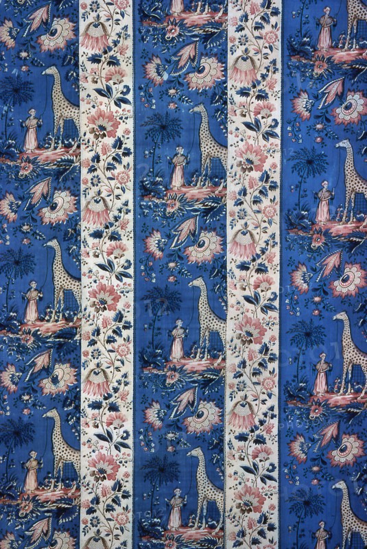Panel (Furnishing Fabric), England, 1800/50. Floral stripes with giraffe motif.