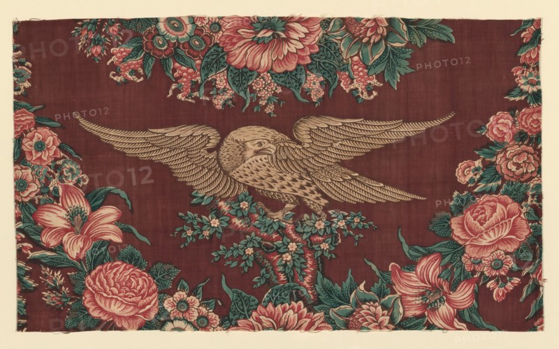 Fragment (Furnishing Fabric), England, 1830/40. Floral print with eagle.