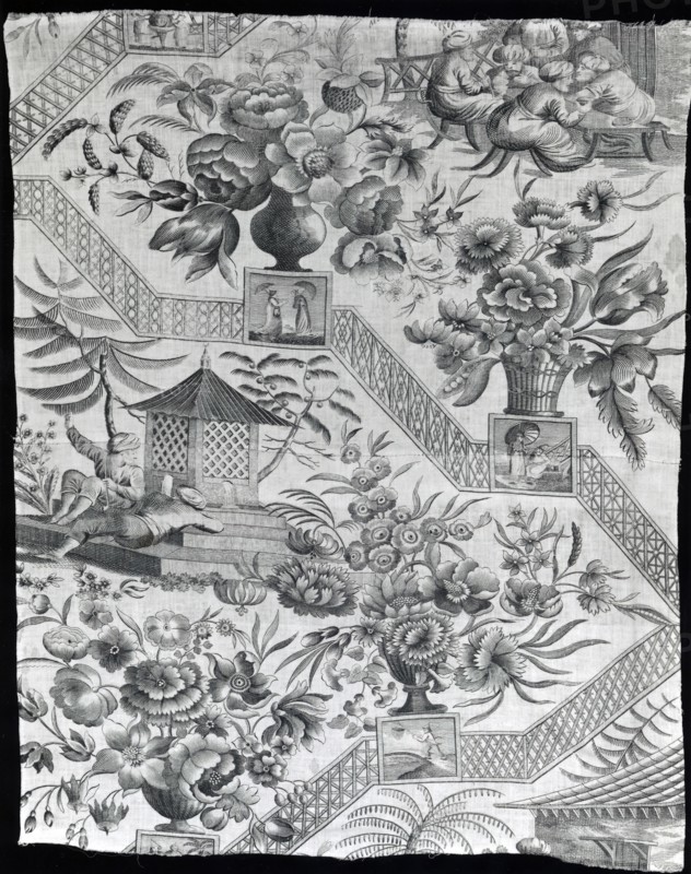 Panel (Furnishing Fabric), England, Late 18th early 19th century. Floral print with Chinese/Indian-inspired motifs.
