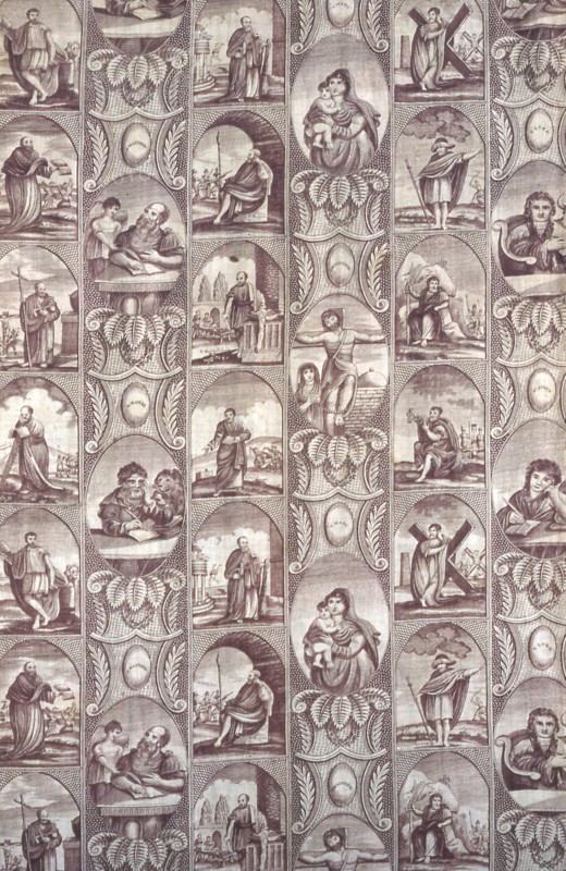 Panel (Furnishing Fabric), England, 1825-1875. Religious motifs: saints, Virgin and Child, the Crucifixion.