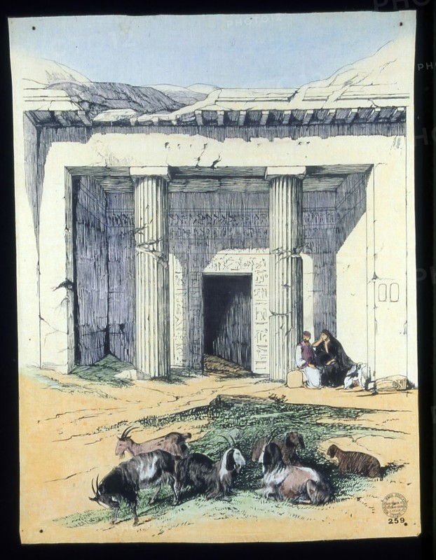 Panel (Furnishing Fabric), London, c. 1850s. Ruined temple with goats.