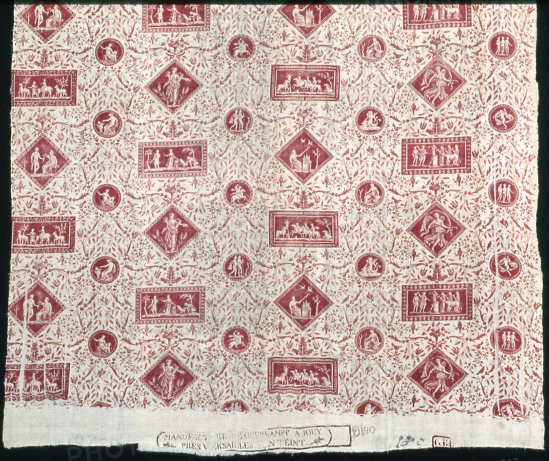 Panel (Furnishing Fabric), France, 1795/99. Neoclassical vignettes with floral pattern. Engraved by Giovanni Volpato after Raphael, manufactured by Oberkampf Manufactory.