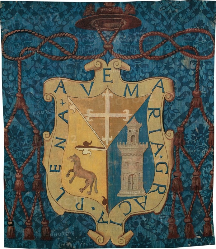 Armorial with an Unidentified Coat of Arms, Flanders, c. 1550. 'Ave Maria Gracia Plena' - Hail Mary full of grace.