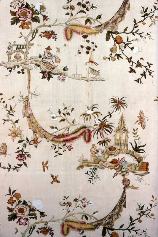 Panel (Furnishing Fabric), France, after 1786. Chinese-influenced floral print.