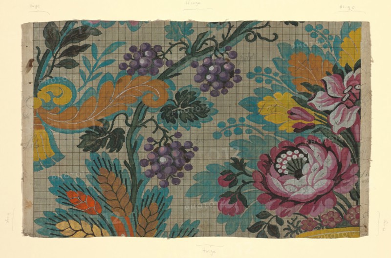 Mise-en-carte (Point-paper), France, 1760/90. Preparatory technical drawing for a patterned silk, instructions for the weaver.