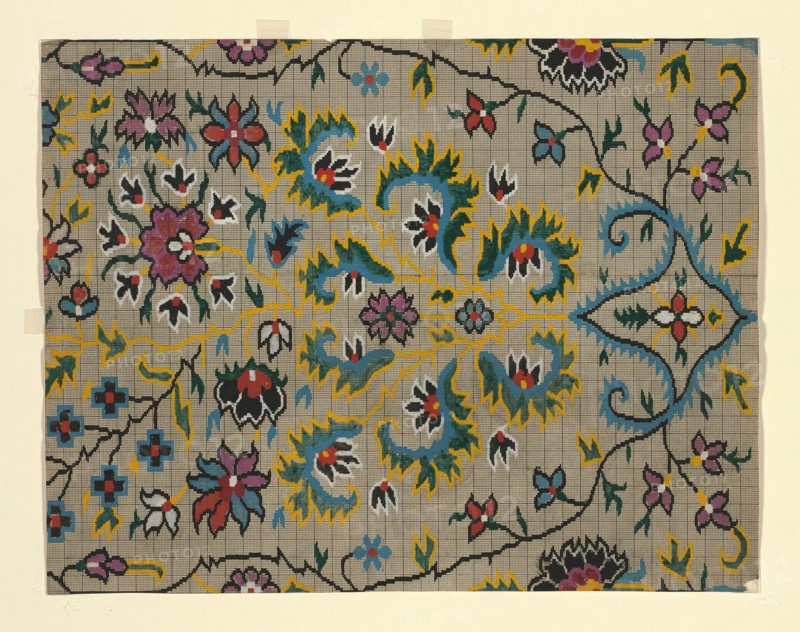 Mise-en-carte (Point-paper), France, 1760/90. Preparatory technical drawing for a patterned silk, instructions for the weaver.