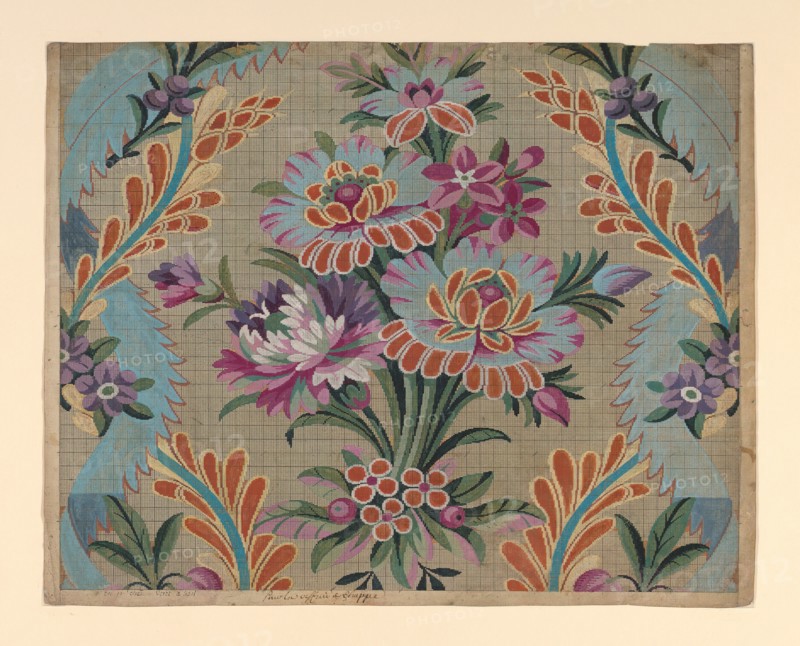 Mise-en-carte (Point-paper), France, 1760/90. Preparatory technical drawing for a patterned silk, instructions for the weaver.
