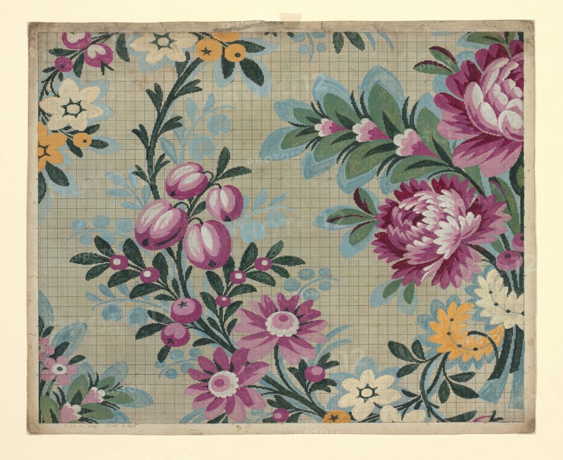 Mise-en-carte (Point-paper), France, 1760/90. Preparatory technical drawing for a patterned silk, instructions for the weaver.