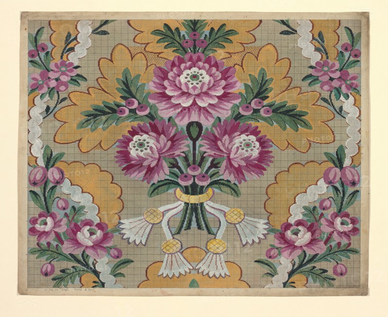 Mise-en-carte (Point-paper), France, 1760/90. Preparatory technical drawing for a patterned silk, instructions for the weaver.