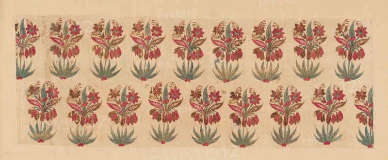 Curtain Fragment with Rows of Flowers, India, Before 1667.