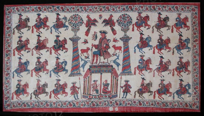 Panel, India, late 18th century. Europeans on horseback.
