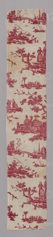 La Caravane du Caire (The Caravan from Cairo) (Furnishing Fabric), France, 1785/89. Vignettes possibly depicting the white slave trade. Manufactured by Petitpierre et Cie.