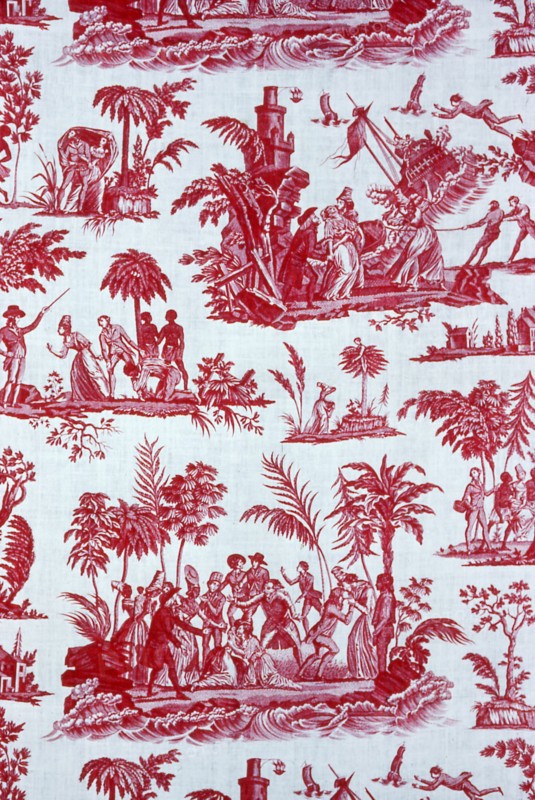 'Paul and Virginie' Furnishing Fabric, Nantes, c. 1795. Scenes from the story by Bernardin de Saint-Pierre, manufactured by Petitpierre et Cie.
