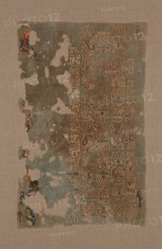 Sampler, Peru, A.D. 1/200. Birds carrying crustaceans, fish, insects, snakes, spiders, and worms.