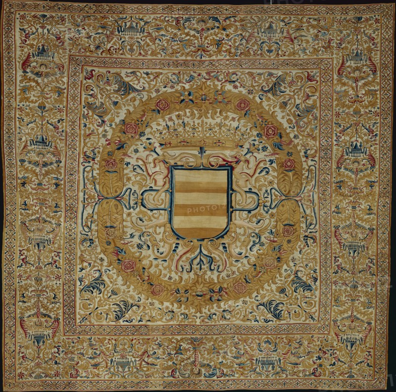Large Hanging with Crown and Escutcheon, southern Andes, Peru, c. 1700.