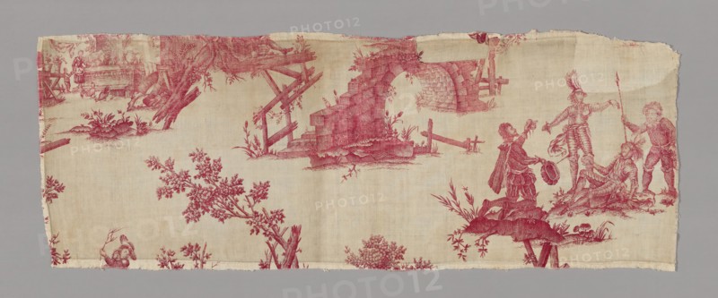 Don Quichotte (Don Quixote) (Furnishing Fabric), France, c. 1785. Possibly after design by Jean Jacques Lagrenèe le Jeune after engravings by Charles Nicolas Cochin l'Aîné, Magdaleine Hortenels Cochin, Jean Baptiste Haussard and Louis Silvestre l'Aîné, based on paintings by Charles Antoine Coypel.