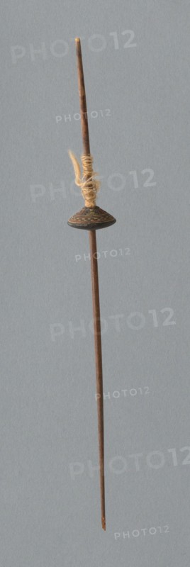 Wooden Spindle with Ceramic Whorls, Peru, 1000/1476.