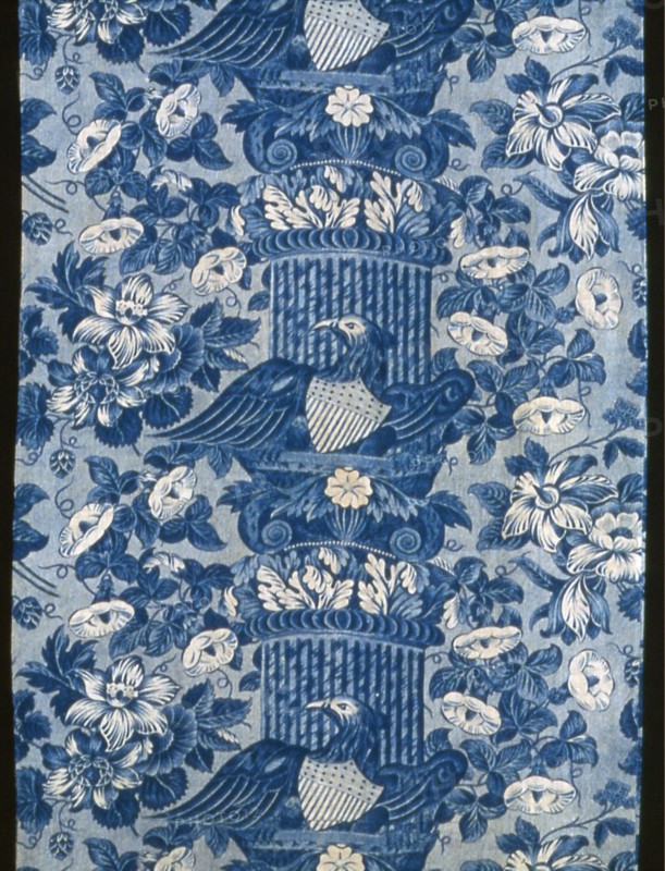 Panel (Furnishing Fabric), United States, c. 1850. Floral print with American eagle and shield.