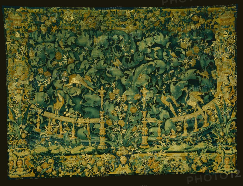 Large Leaf Verdure with Balustrade and Birds, Southern Netherlands, 1550/75.