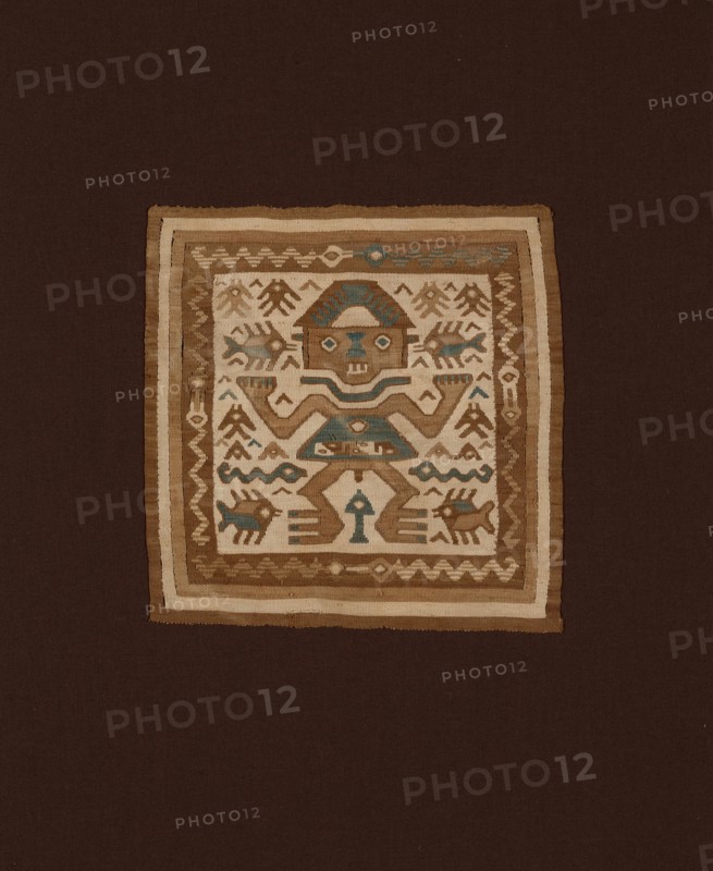 Panel, Peru, 1000/1476. Human-like figure and fish.