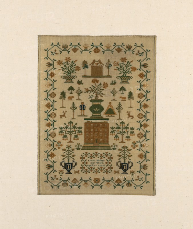 Sampler, United States, 1800/25. 'Emma Riches Her Work Aged 13 Years'.