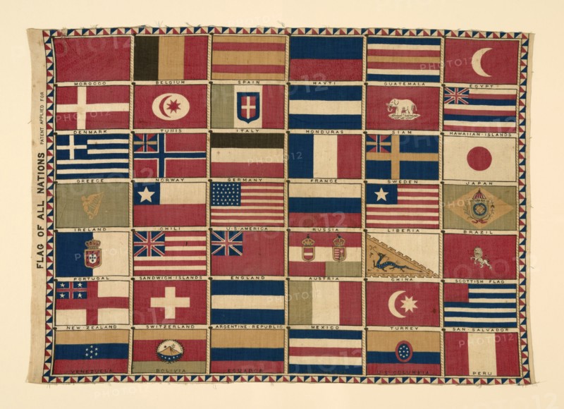 Panel (Furnishing Fabric), United States, 1876. 'Flag of all nations'.