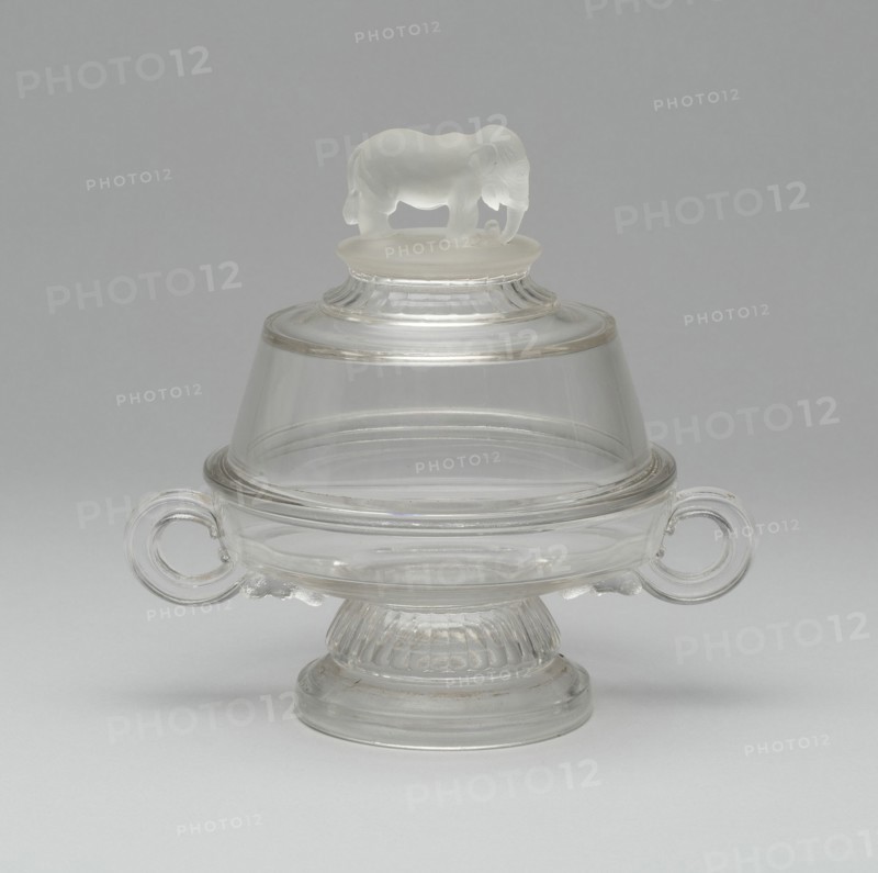 Jumbo/Elephant pattern covered butter dish, 1883/5. Attributed to Canton Glass Company.