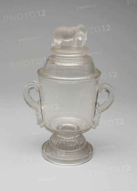Jumbo/Elephant covered dish, 1883/5. Attributed to Canton Glass Company.