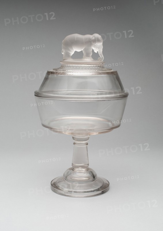 Jumbo/Elephant pattern covered compote on pedestal, 1883/5. Attributed to Canton Glass Company.