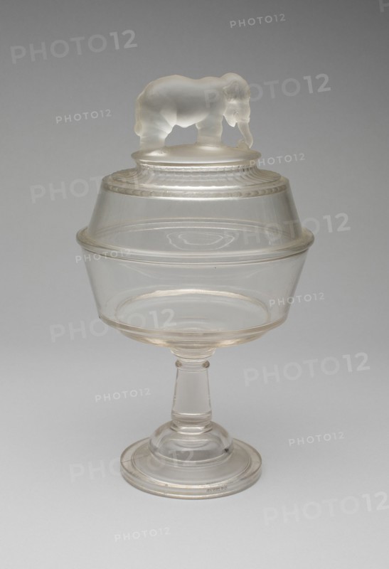Jumbo/Elephant pattern covered compote on pedestal, 1883/5. Attributed to Canton Glass Company.
