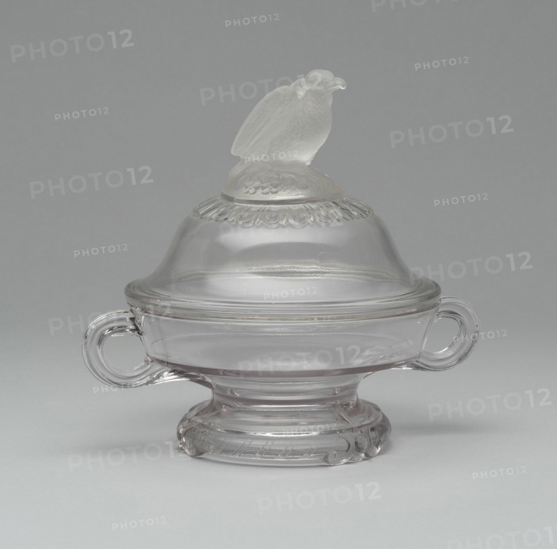 Old Abe/Frosted Eagle covered footed dish, 1880/90. Attributed to the Crystal Glass Company.