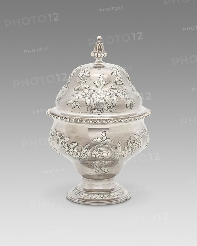 Covered Sugar Bowl, 1765/75. Rococo chased work floral design.