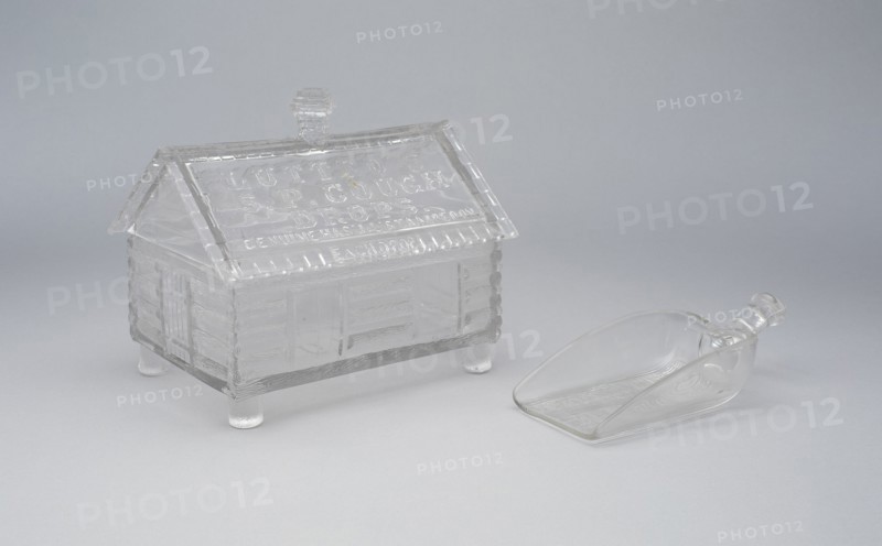 Log Cabin pattern covered candy dish, c. 1875.