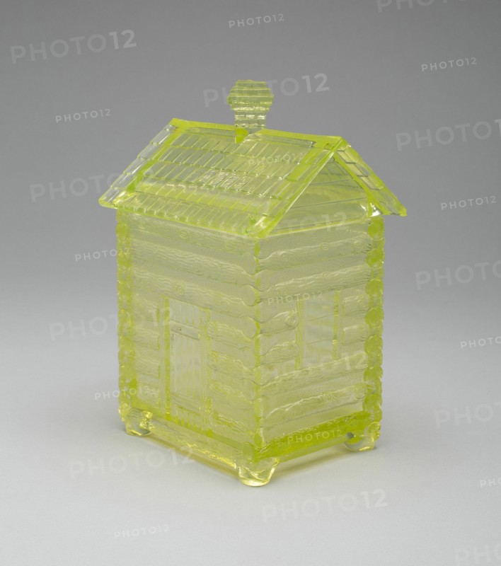 Log Cabin pattern covered sugar bowl, c. 1875.