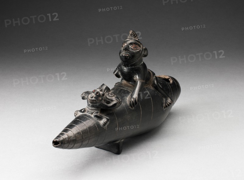 Blackware Vessel in the Form of Two Figures Seated on Reed Boat, Parts Missing, A.D. 1000/1400.