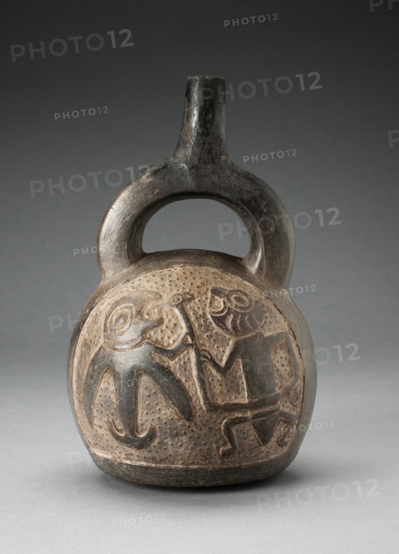 Stirrup Spout Vessel with Relief Depicting a Mythic Hunting Scene, A.D. 1200/1450.