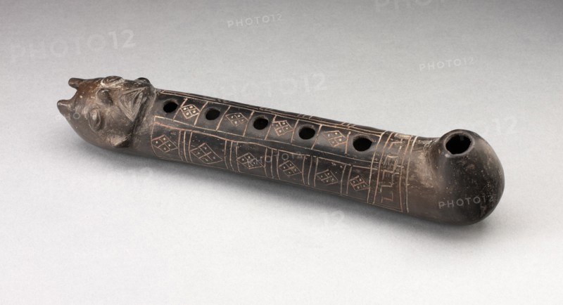 Flute with Incised Geometric Motif and Mouth in the Form of a Human Head, A.D. 1200/1450.