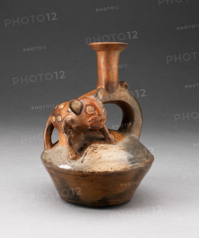 Stirrup Spout Vessel with Spotted Feline Standing on Top, A.D. 1200/1470.